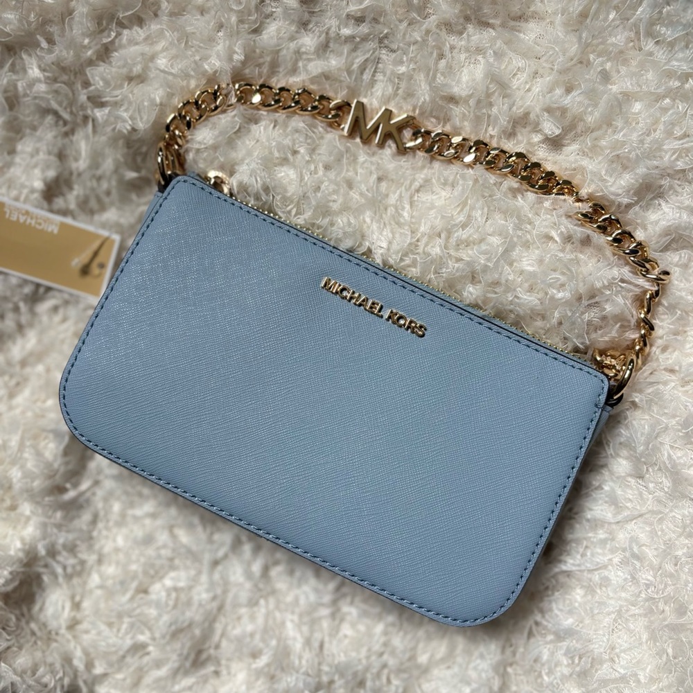Michael Kors Pale Blue and Gold pouchette